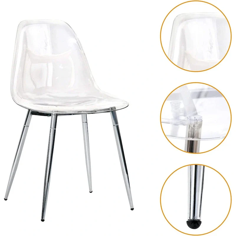 Modern Plastic Shell Accent Side Chairs with metal Legs, Transparent