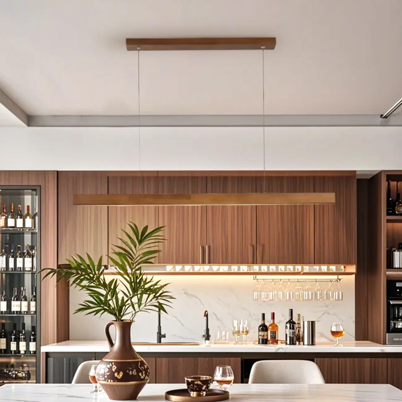 Walnut Wood Rustic Island Light in Rectangular Shape