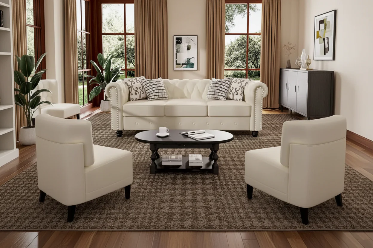 Classic Tufted Velvet Chesterfield Chair Loveseat Sofa 3-Piece Set with Nailhead