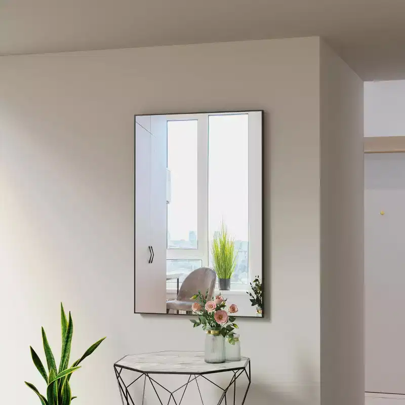 36x24 Modern Black Bathroom Mirror: Aluminum Frame, Vertical/Horizontal, Decorative