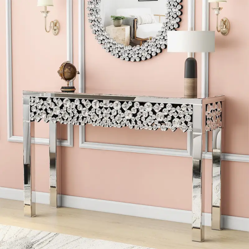 Glam Console Table with Crystal Frame
