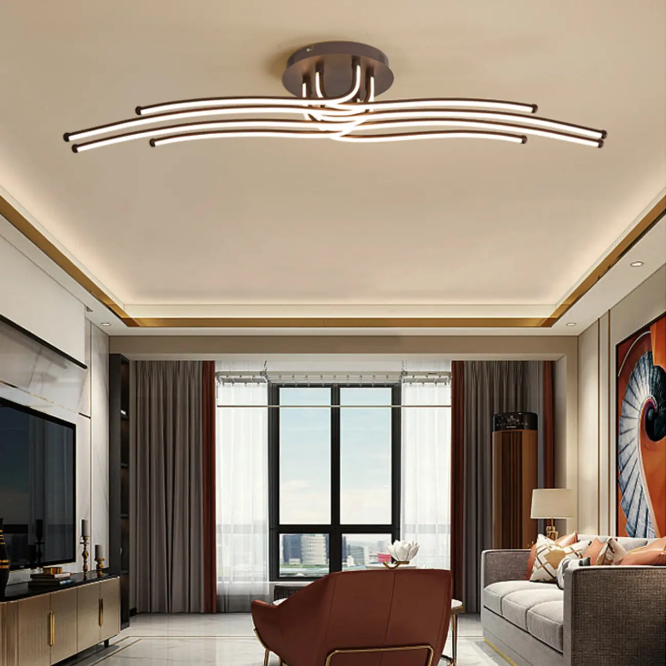 Modern Linear Semi Flush Ceiling Light with Silica Gel Shade