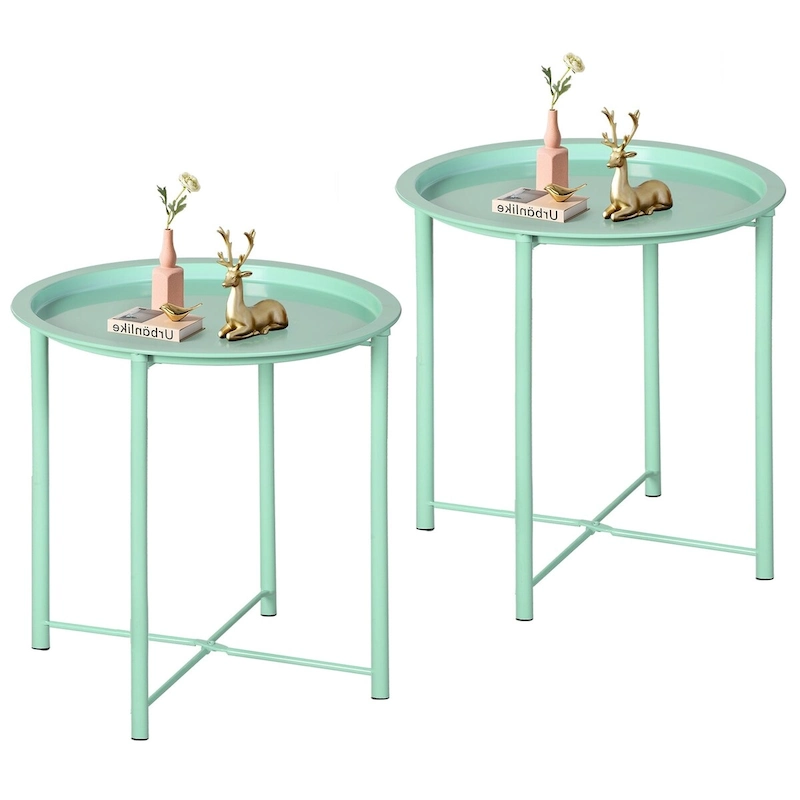 Javlergo Set of 2 Folding Round TV Tray Tables, Small Round Steel Side Table, No Assembly Required - 18.5 x 18.5 x 19.7 in
