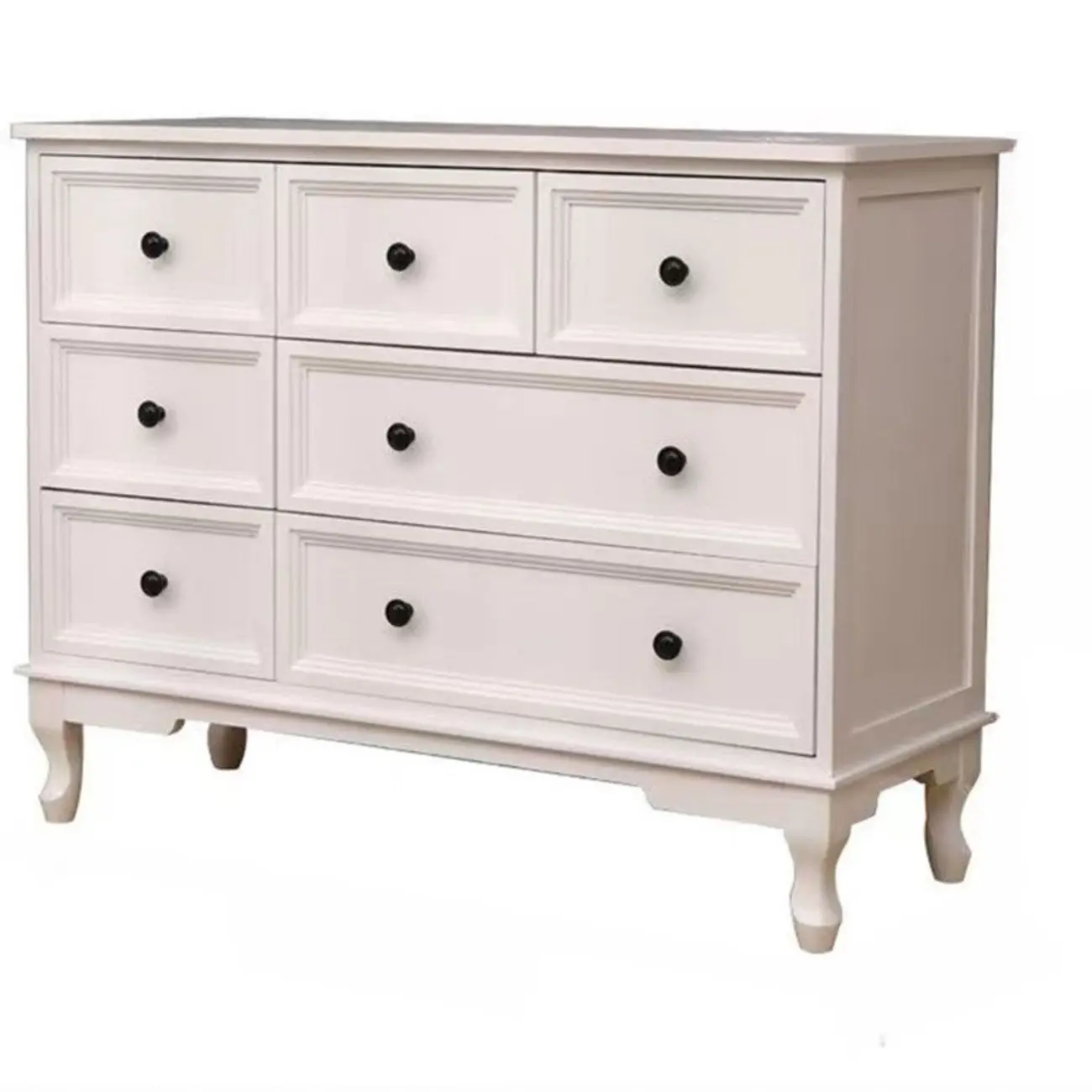 Elegant Wooden 7-Drawer White Dresser with Metal Handle