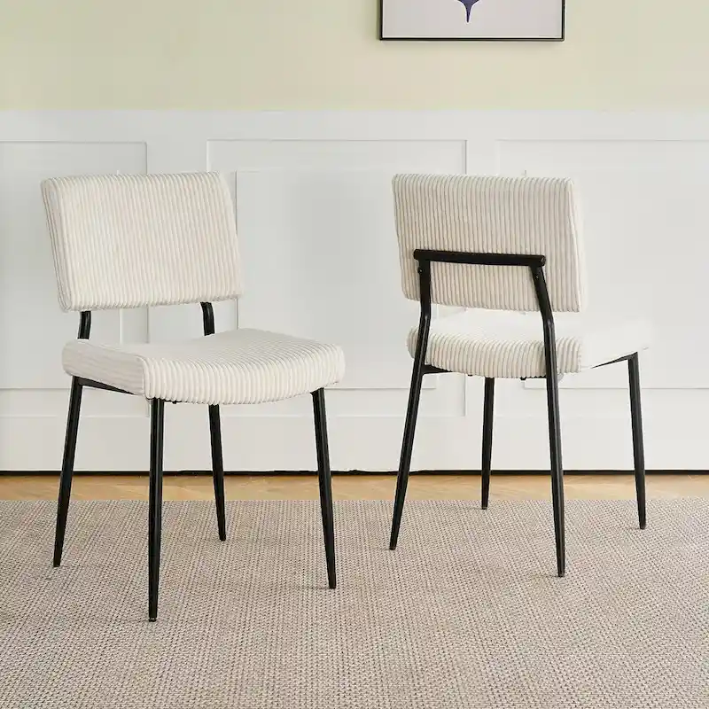 Modern simple velvet dining chair Fabric Upholstered Chairs home bedroom stool back dressing chair black metal legs(set of 2)