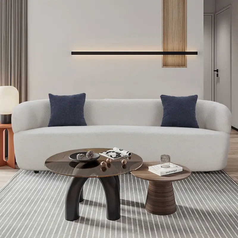 86.61in 3 Seater Modern Curved Upholstered Fabric Sofa Courch