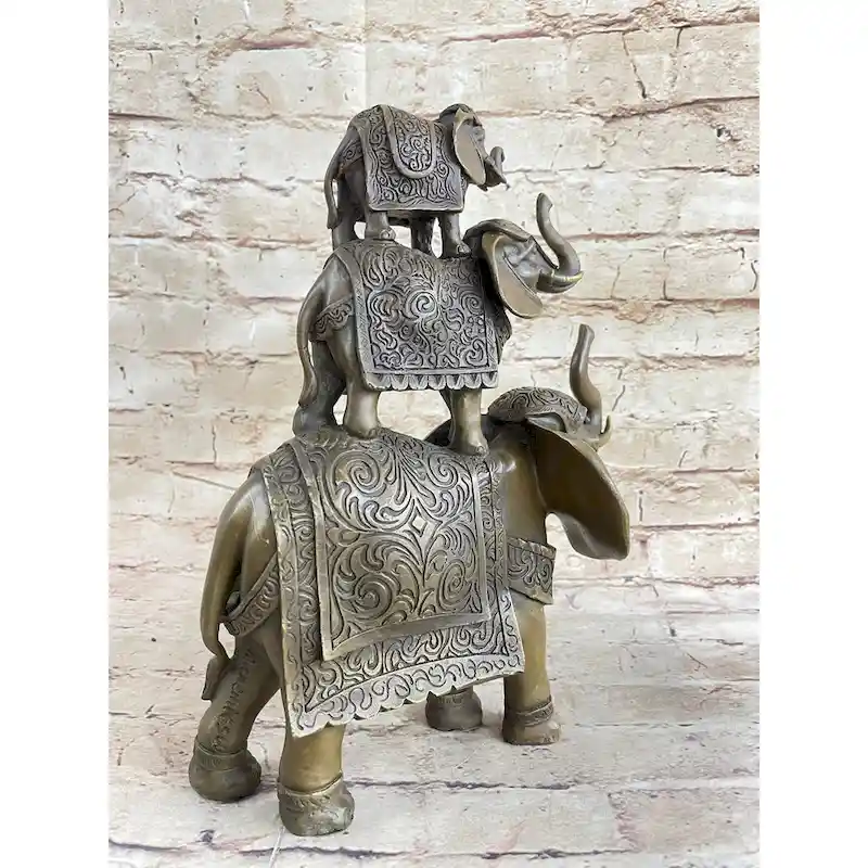Stacked 3 Lucky Imitative Elephants Bronze Metal Statue Sculpture Figurine 12 Inches X 12 Inches