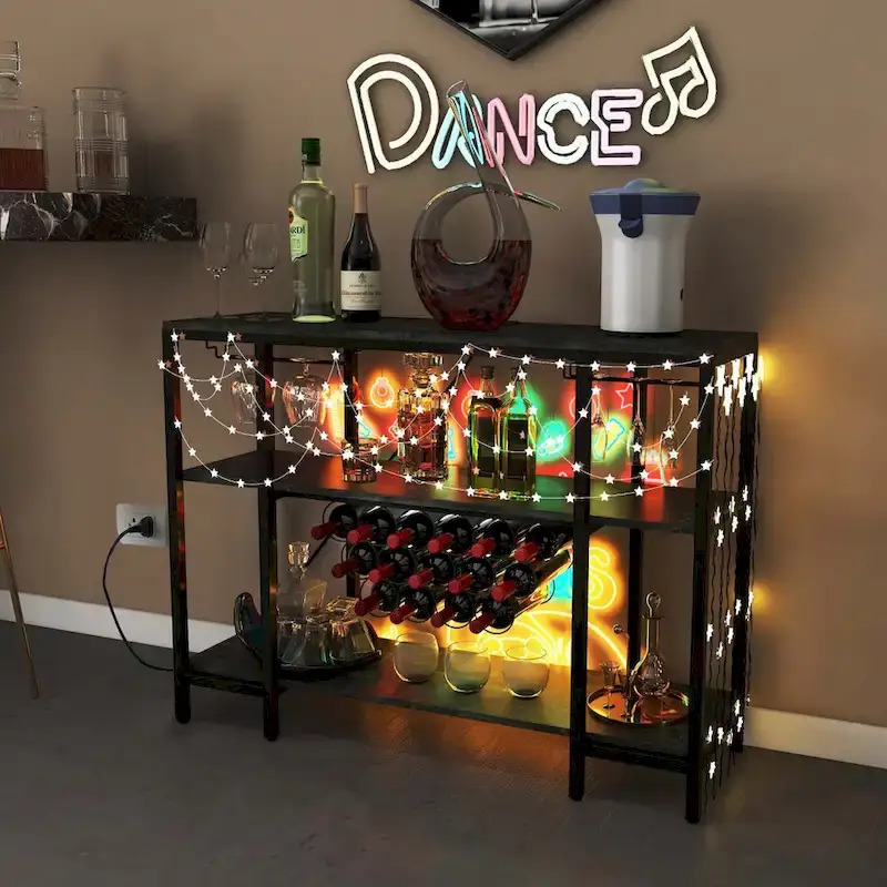Wine Cabinet Bar Table Rack for Drinks and Glasses