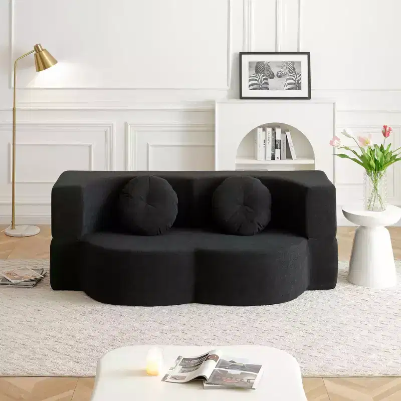 Okak Modern Modular Folding Loveseat Sleeper Sofa with Pillows,Deep Seat Futon Couch for Living Room,Apartment,Guestroom