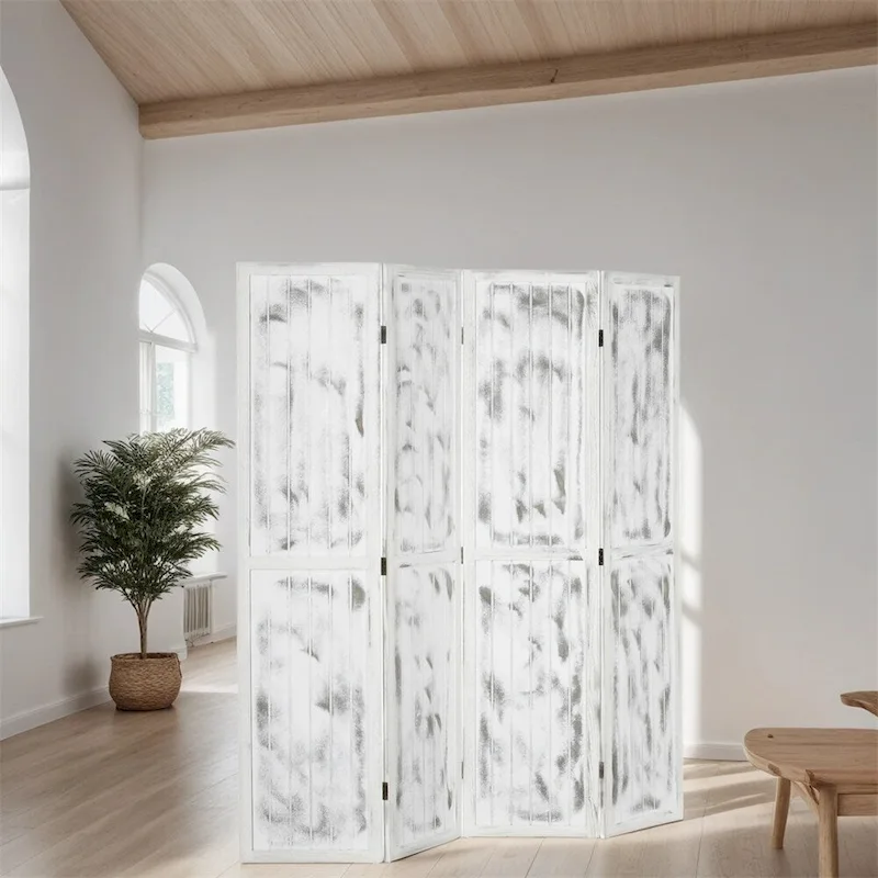 4 Panel Folding Wood Privacy Screen with Metal Hinges