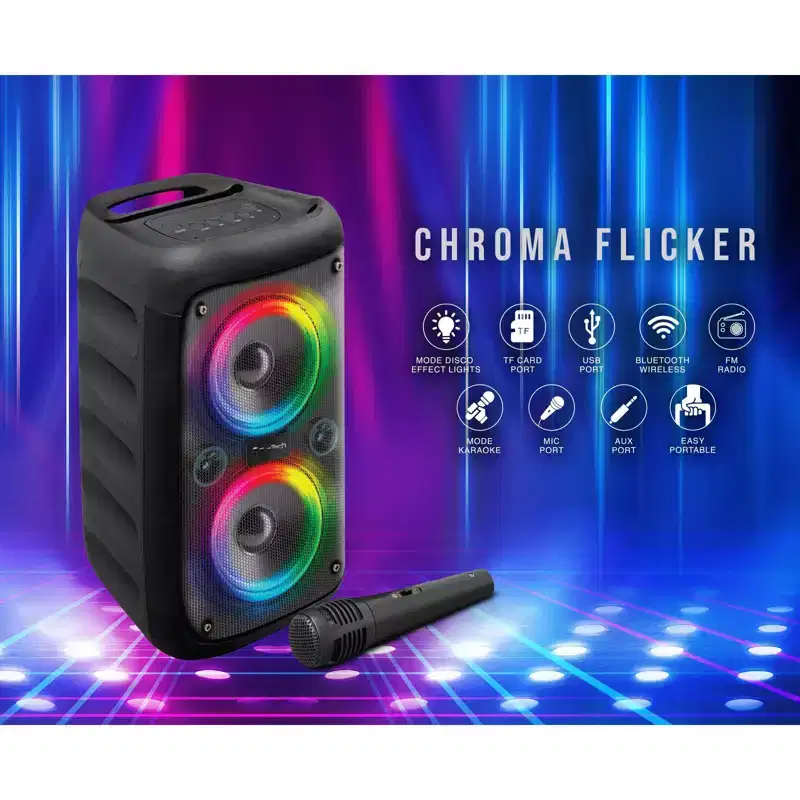 KL-66 Chroma Flicker Bluetooth Speaker, Disco Lights, Karaoke Mode