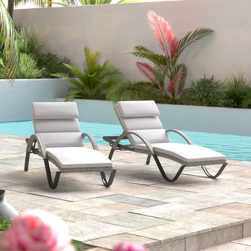 Cannes 2 Piece Sunbrella Outdoor Patio Chaise Lounges with Cushions