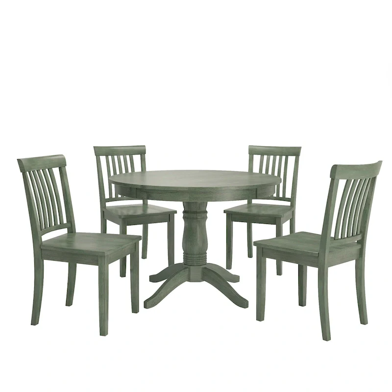 Wilmington II Round Pedestal Base Antique Sage Green 5-Piece Dining Set by iNSPIRE Q Classic