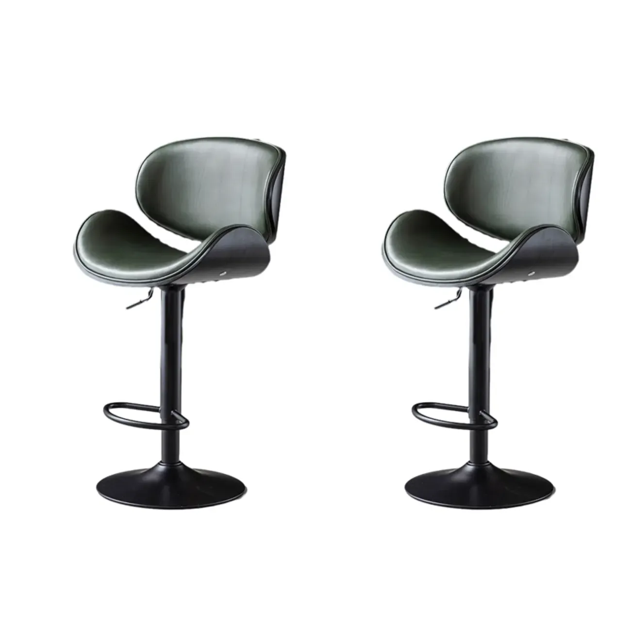 Arched Blackish Green Leather Swivel Adjustable Bar Stool