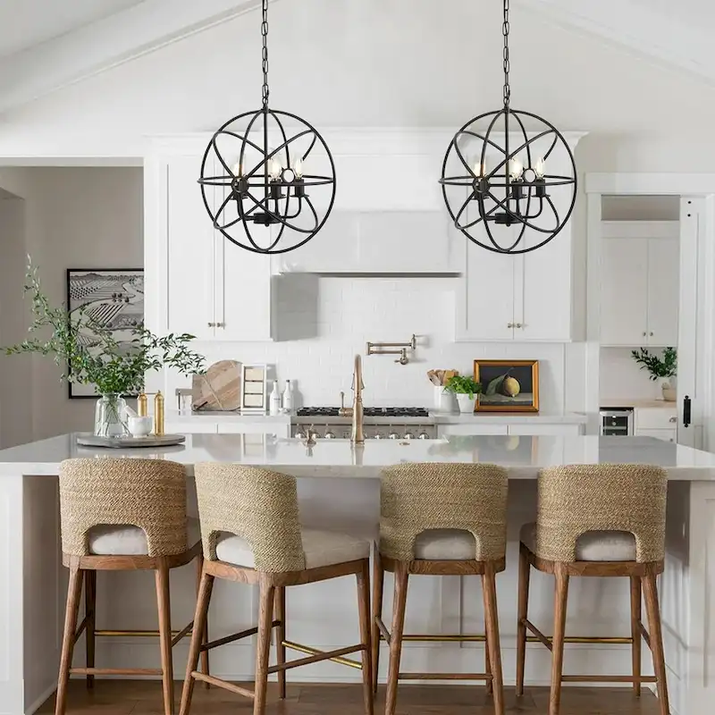 4-Lights Geometric Round Shade Pendant Lighting - 16.5 D4.7 W63.8 H(Adjustable)