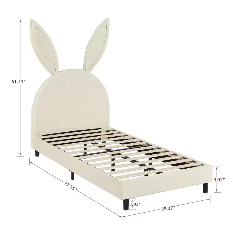 VECELO Kids Twin Size Platform Bed Frame with Upholstered Headboard