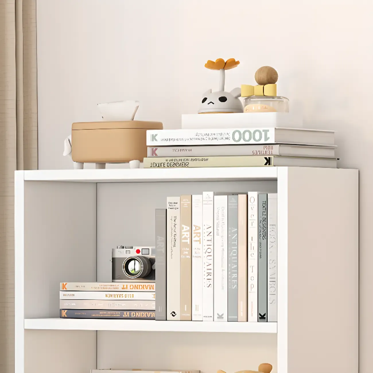 Simple Wooden White 3-Tier Bookcase with Drawers