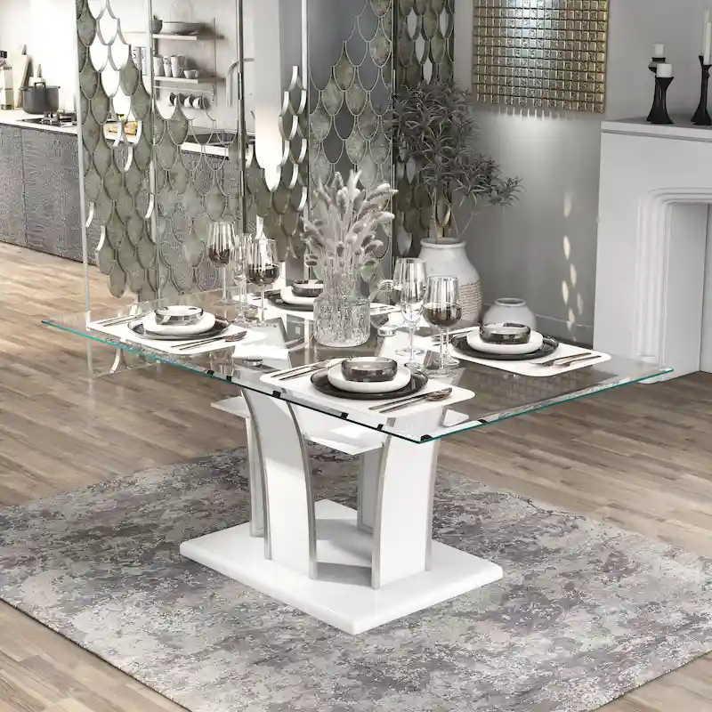 Furniture of America Resk Modern 72-inch Glass Top Wood Dining Table