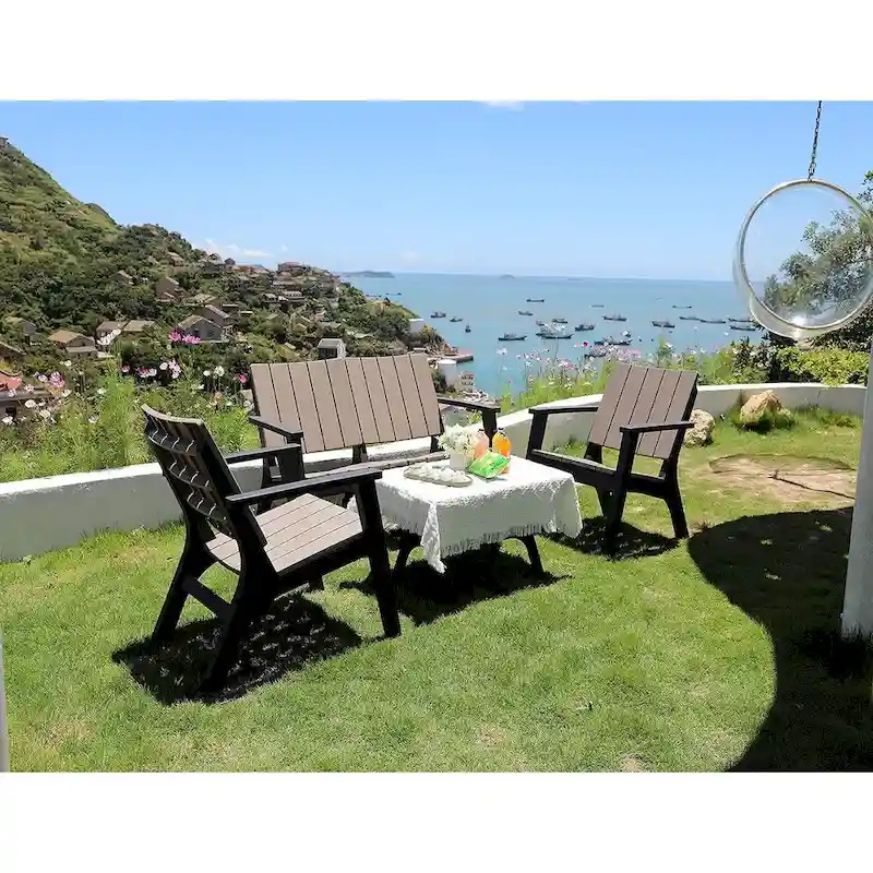 Patio Furniture Set, Conversation Set, 4 Piece Patio Bistro Set, 2 Single Chairs, and 1 Coffee Table for Patio