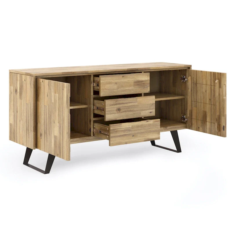 WYNDENHALL Mitchell Metal 60 inch Wide Rectangle Modern Industrial Sideboard Buffet in OAK WOOD - 60 x 17 x 30