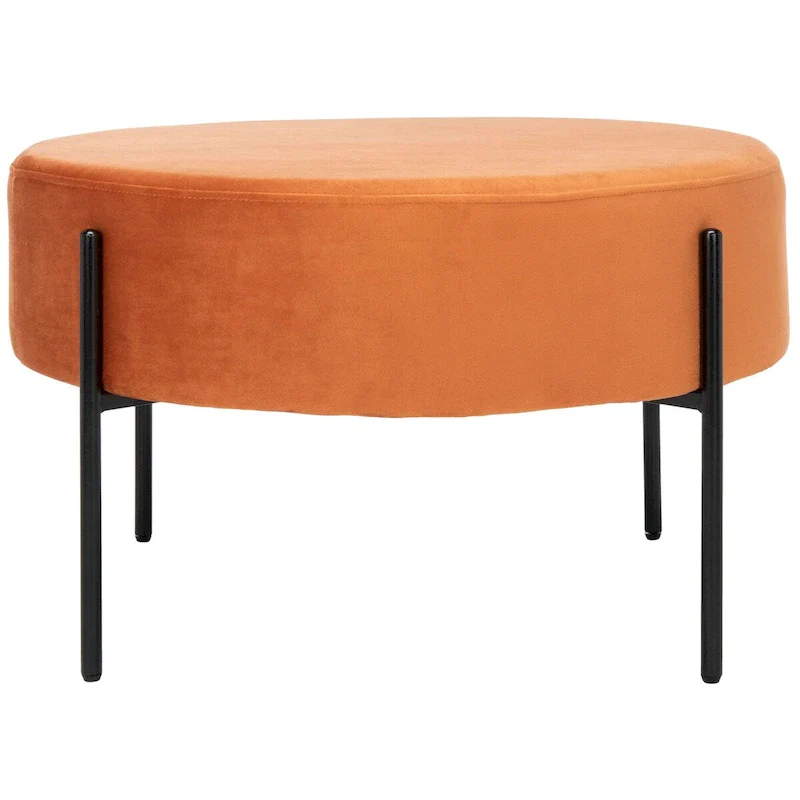Round Velvet Cocktail Ottoman, Tufted Top, Modern Living Room Accent