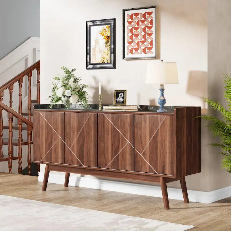 Wooden 4-door Buffet Sideboard with Storage for Kitchen Dining Room