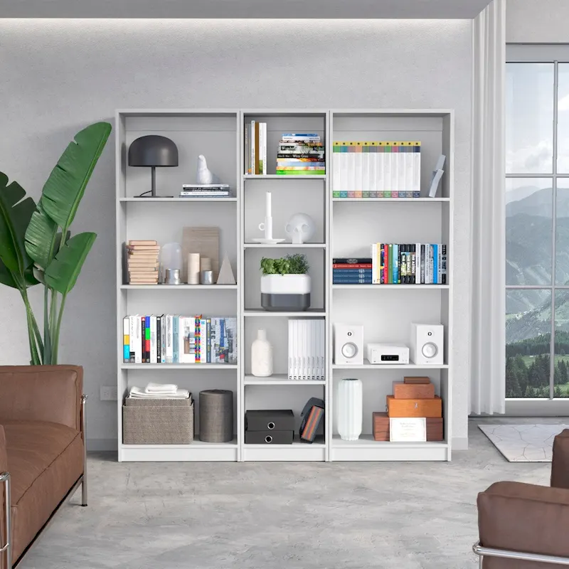 White/Multi/Black 4-Shelf Bookcase Set of 3, for 1 Room