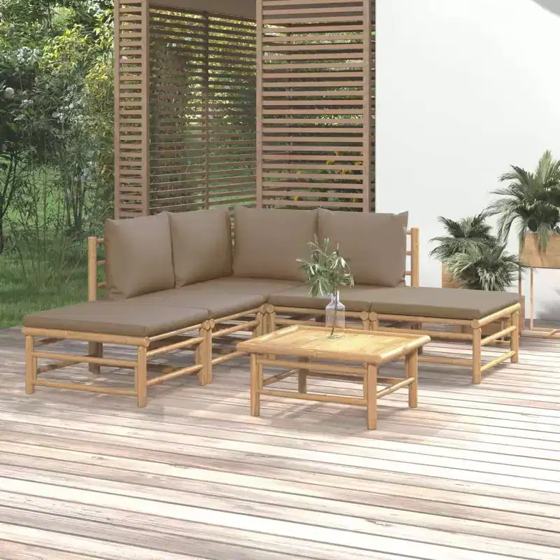 vidaXL Garden Lounge Set, Bamboo Bamboo, Fabric (100% polyester)