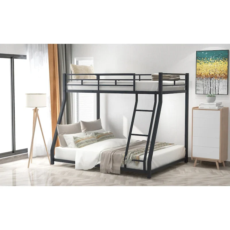 Black/White Metal Bunk Bed, Twin over Full, Sleeps 2