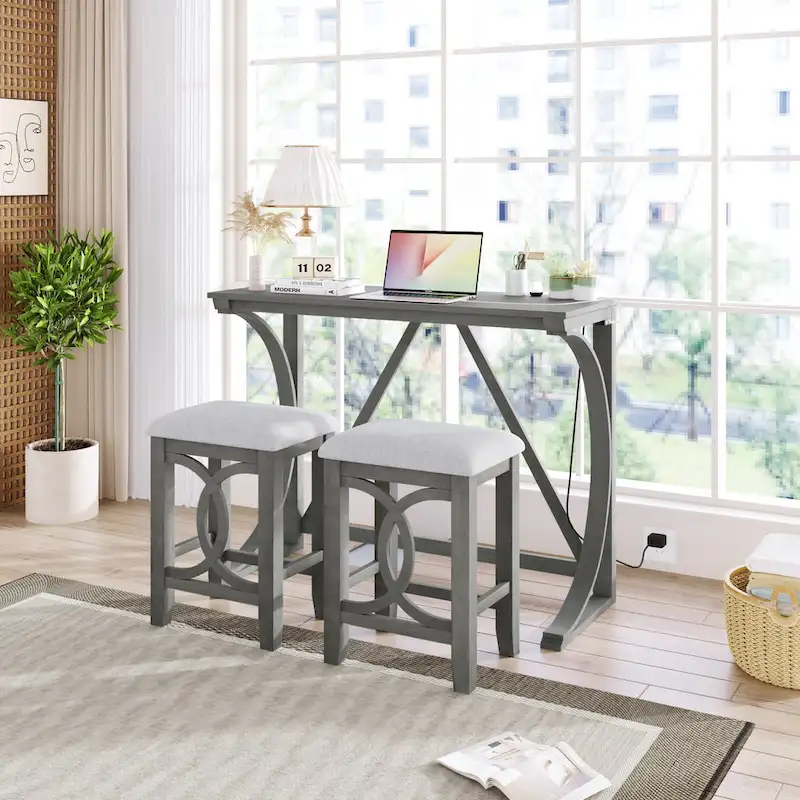 Farmhouse 3-Piece Counter Height Dining Table Set