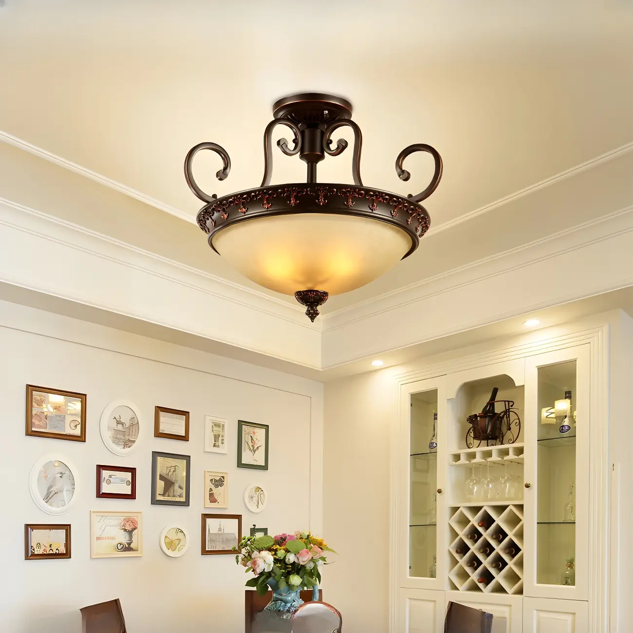 Frosted Glass Brown 3-Light Barn Semi Flush Ceiling Light