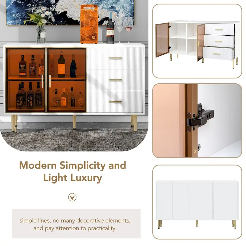 Modern Sideboard Buffet Cabinet with Gold Metal Legs