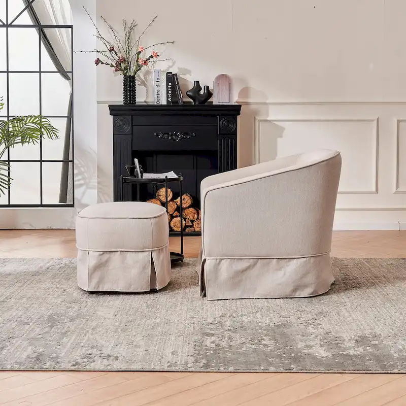 Swivel Barrel Chair With Ottoman