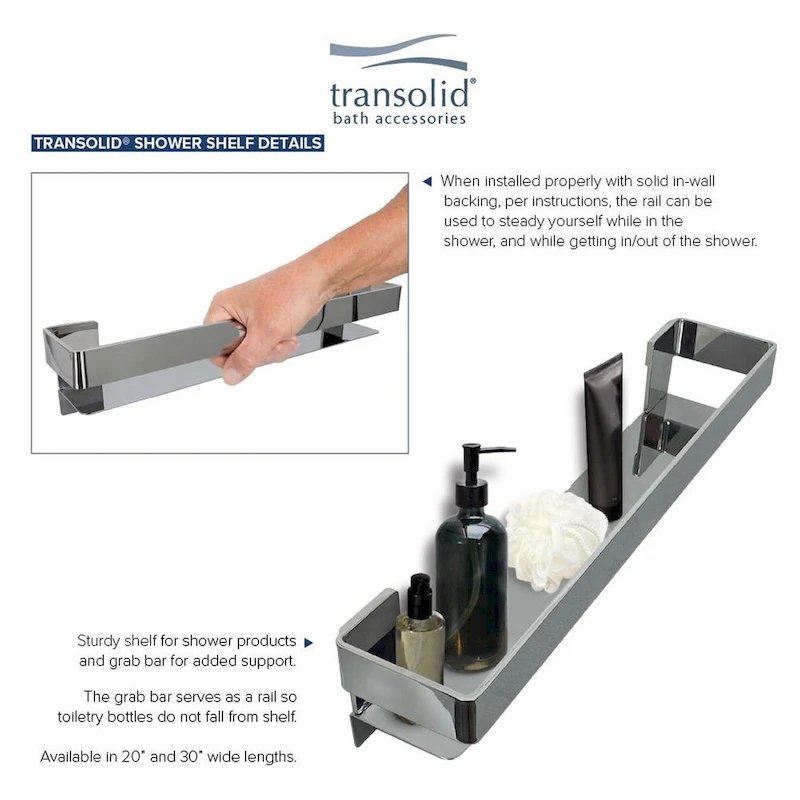 Transolid JGBS20 Jocelyn 20-in Grab Bar Shelf - 20x4x3