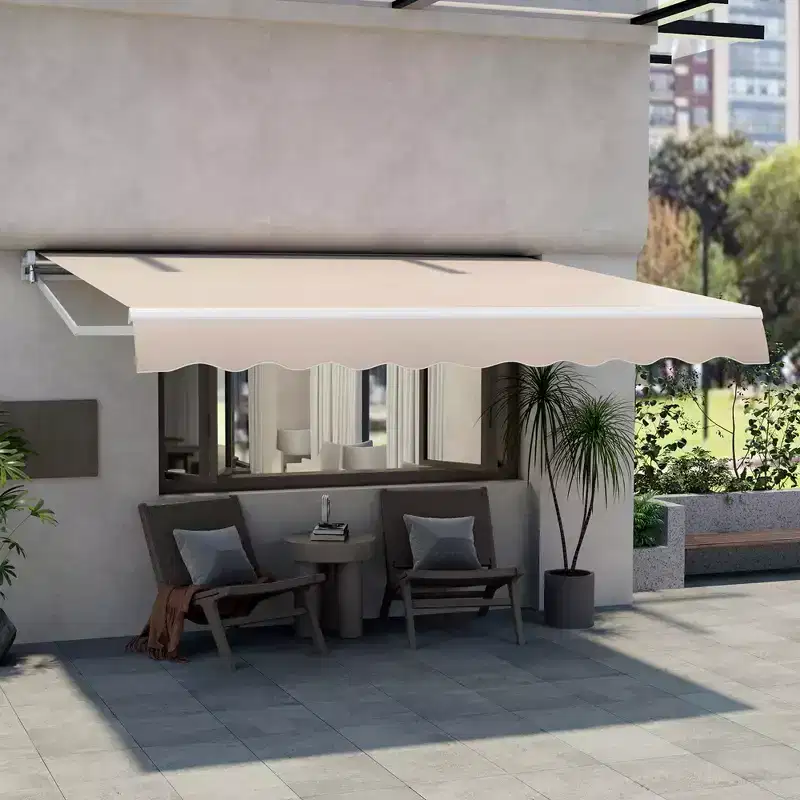 Costway Retractable Patio Awning Aluminum Deck Sunshade Shelter Outdoor Beige