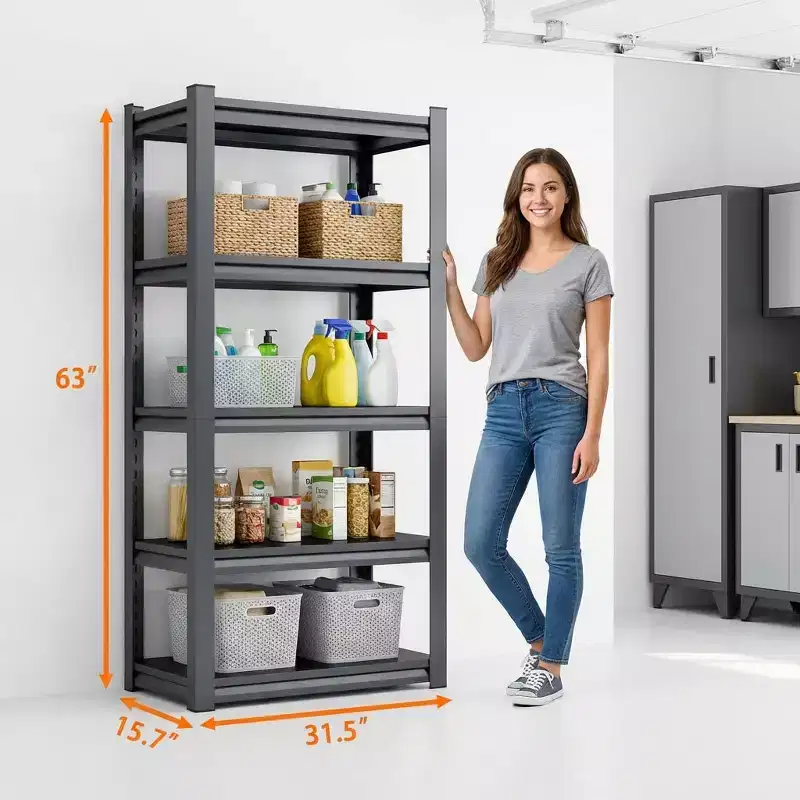 VIYET 63 5-Tier Heavy-Duty Metal Storage Shelves - 2000lbs Capacity Adjustable Shelving Unit for Garage, Kitchen & Pantry, Black