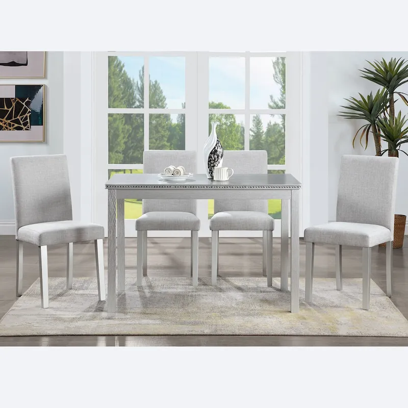 Wooden Dining Table with Rectangular Top and 4 Upholstered Chairs