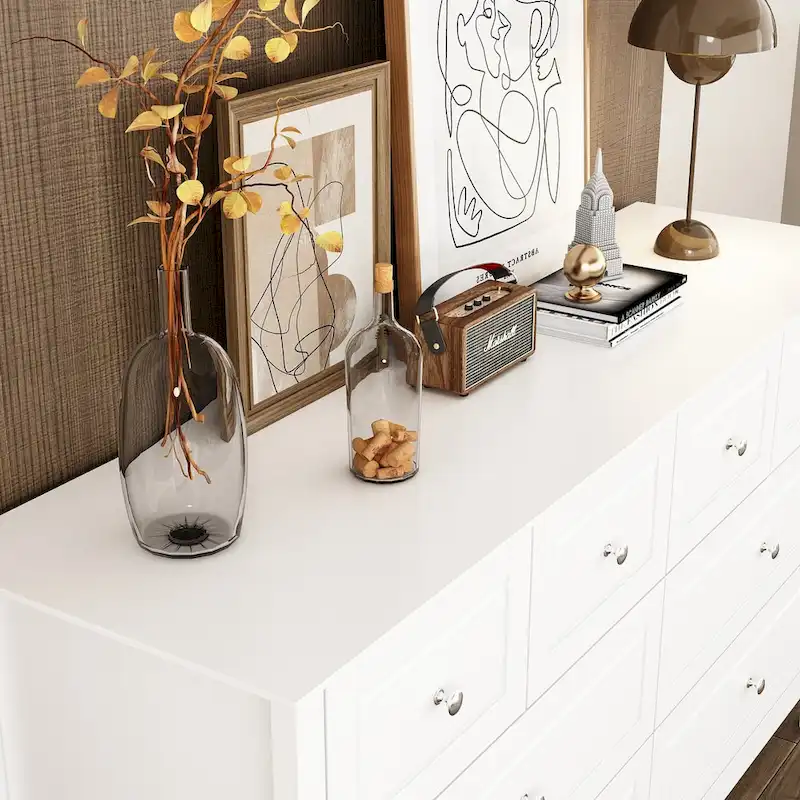 55.1 Dresser with Silver Accents: Sleek and Spacious Organizer Chest