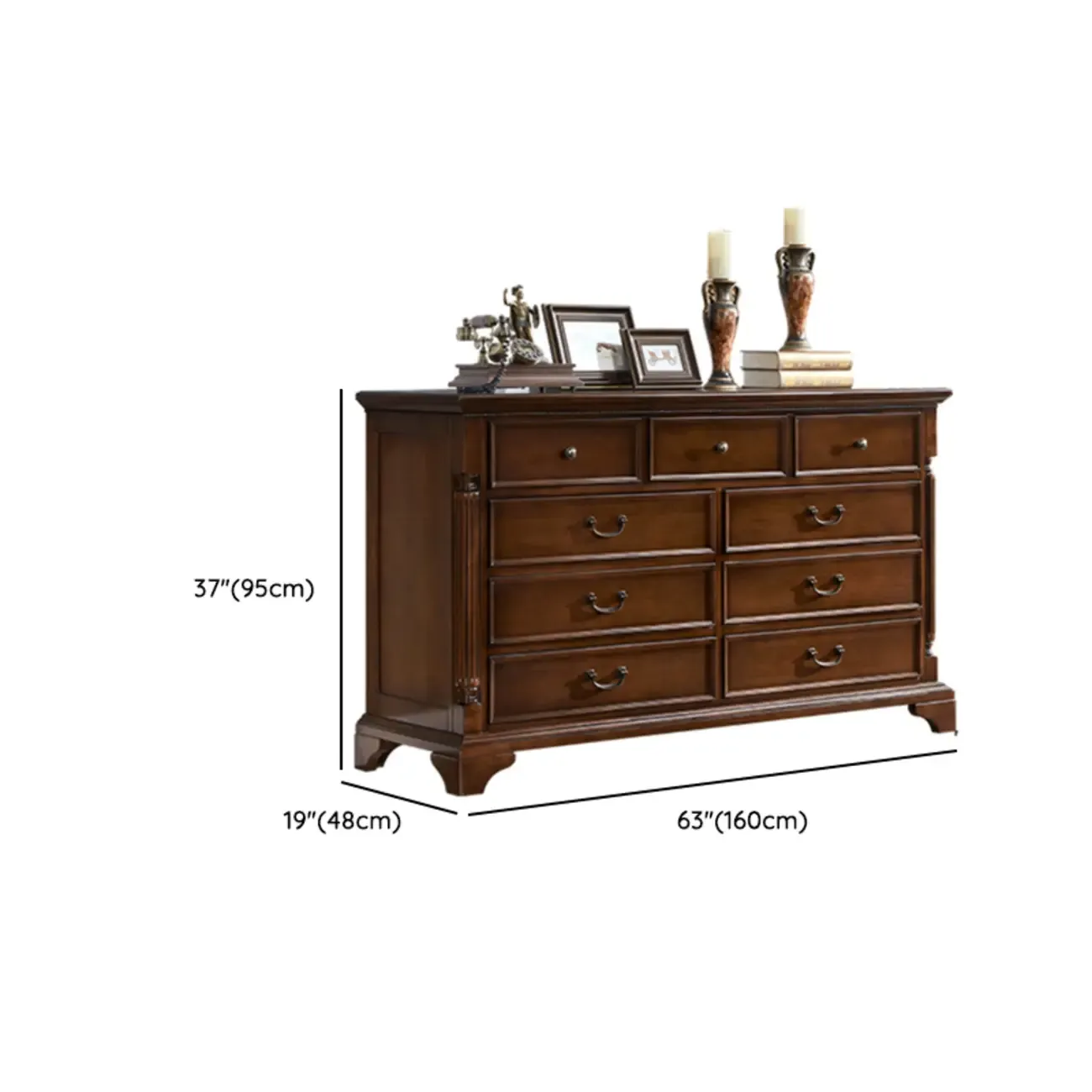 Classic Brown Wooden Double Dressers with 9-Drawers