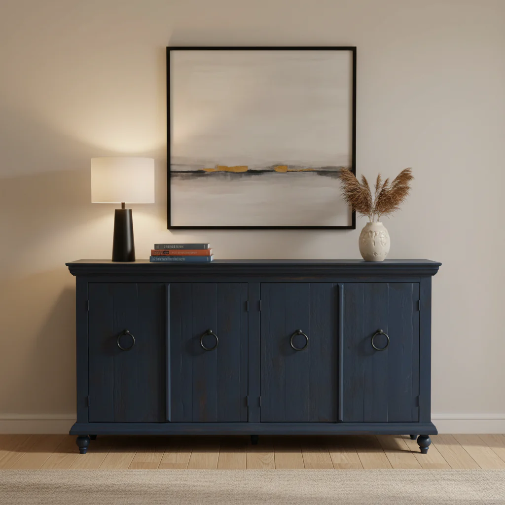 Blue 4-Door Solid Pine Sideboard – 73