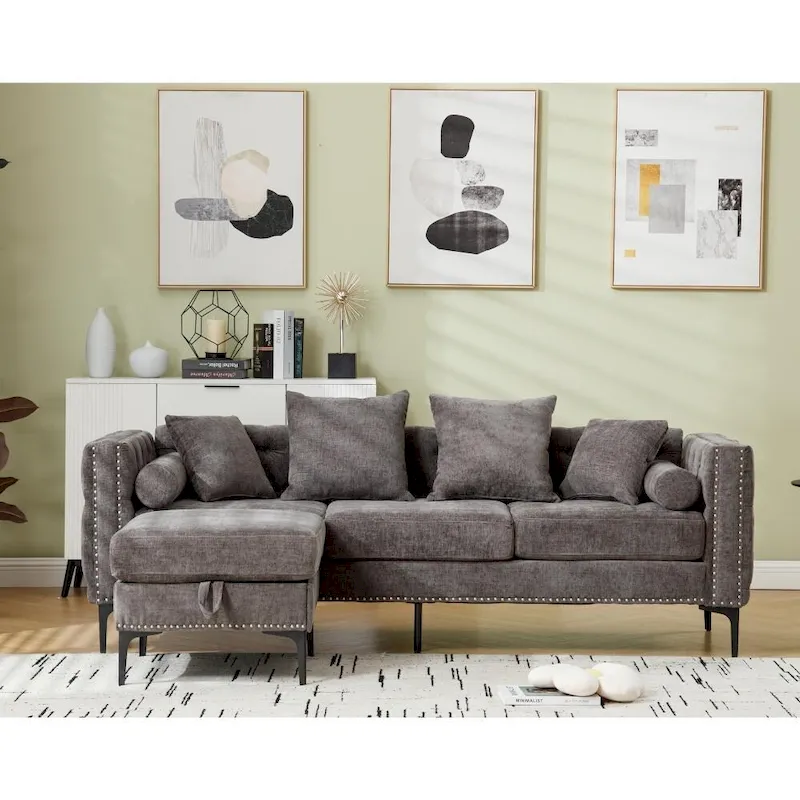 Modern Convertible Tufted Chenille L-Shaped Sofa