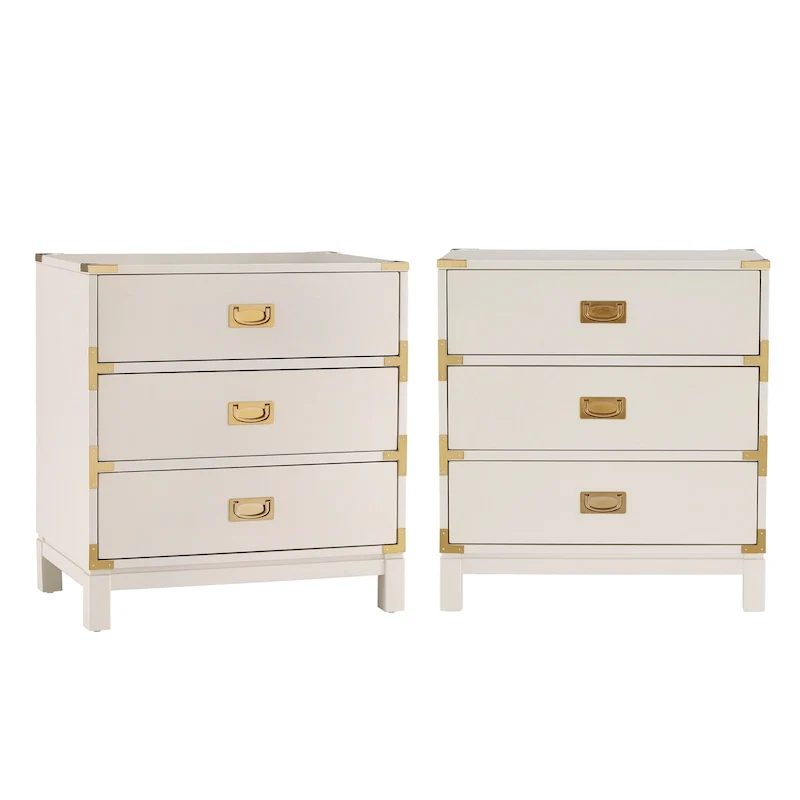 3-Drawer Nightstand with Gold Handles, White/Grey/Espresso, Single