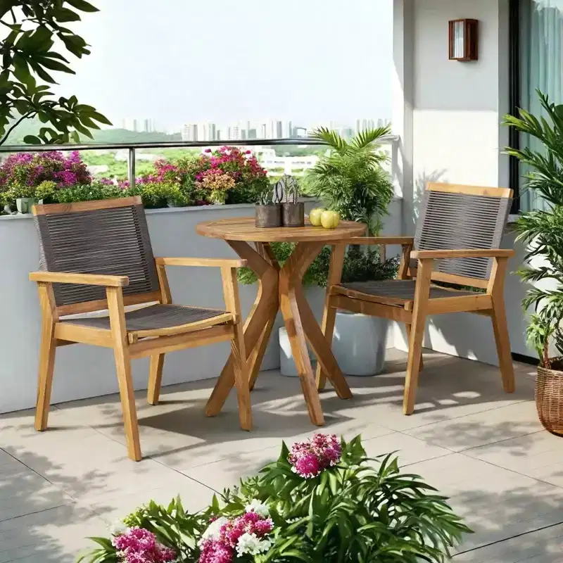 Christopher Knight Home Specter Outdoor Acacia Wood and Rope 3 Piece Bistro Set, Teak and Dark Gray