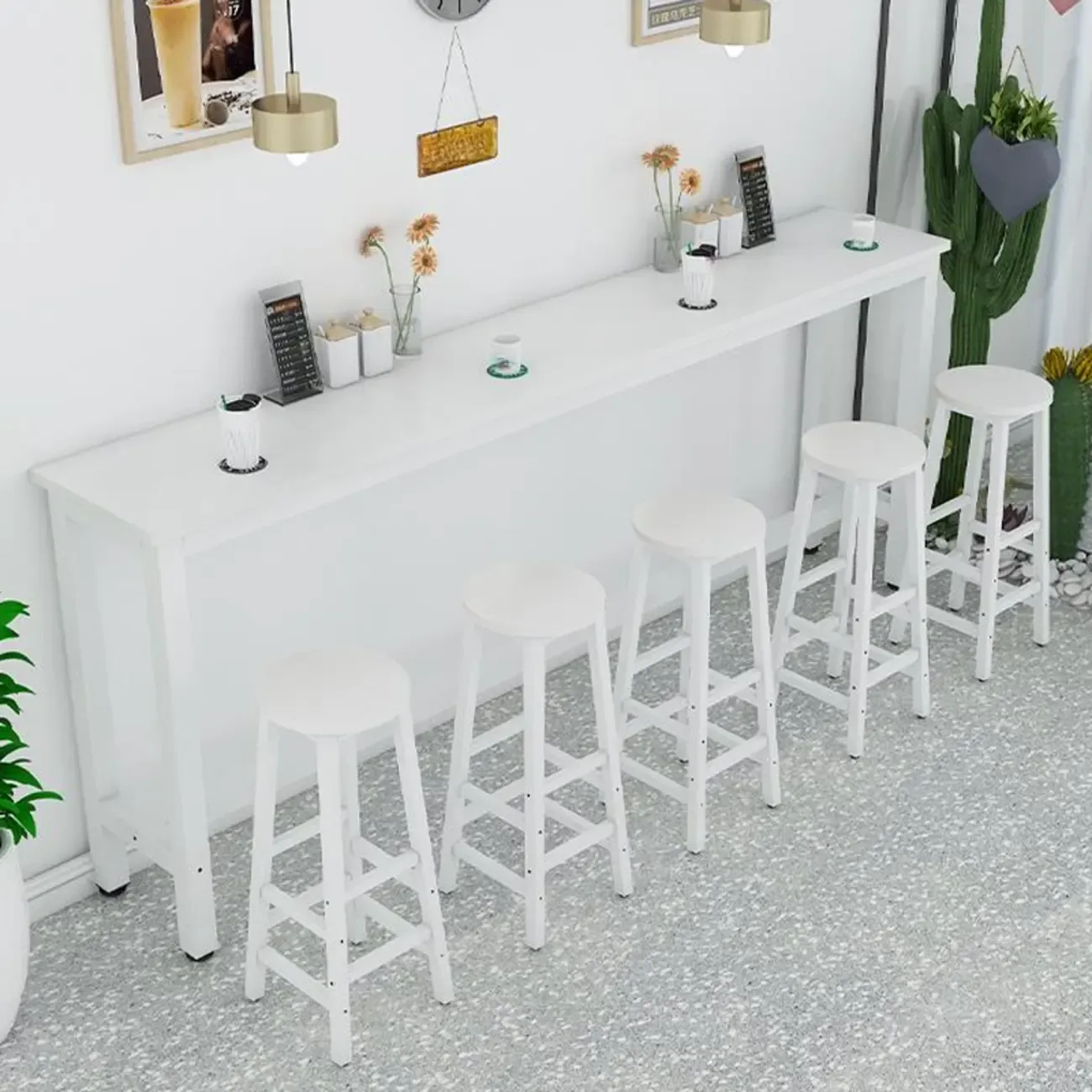 Modern White Metal Fixed Top Design Bar Tables