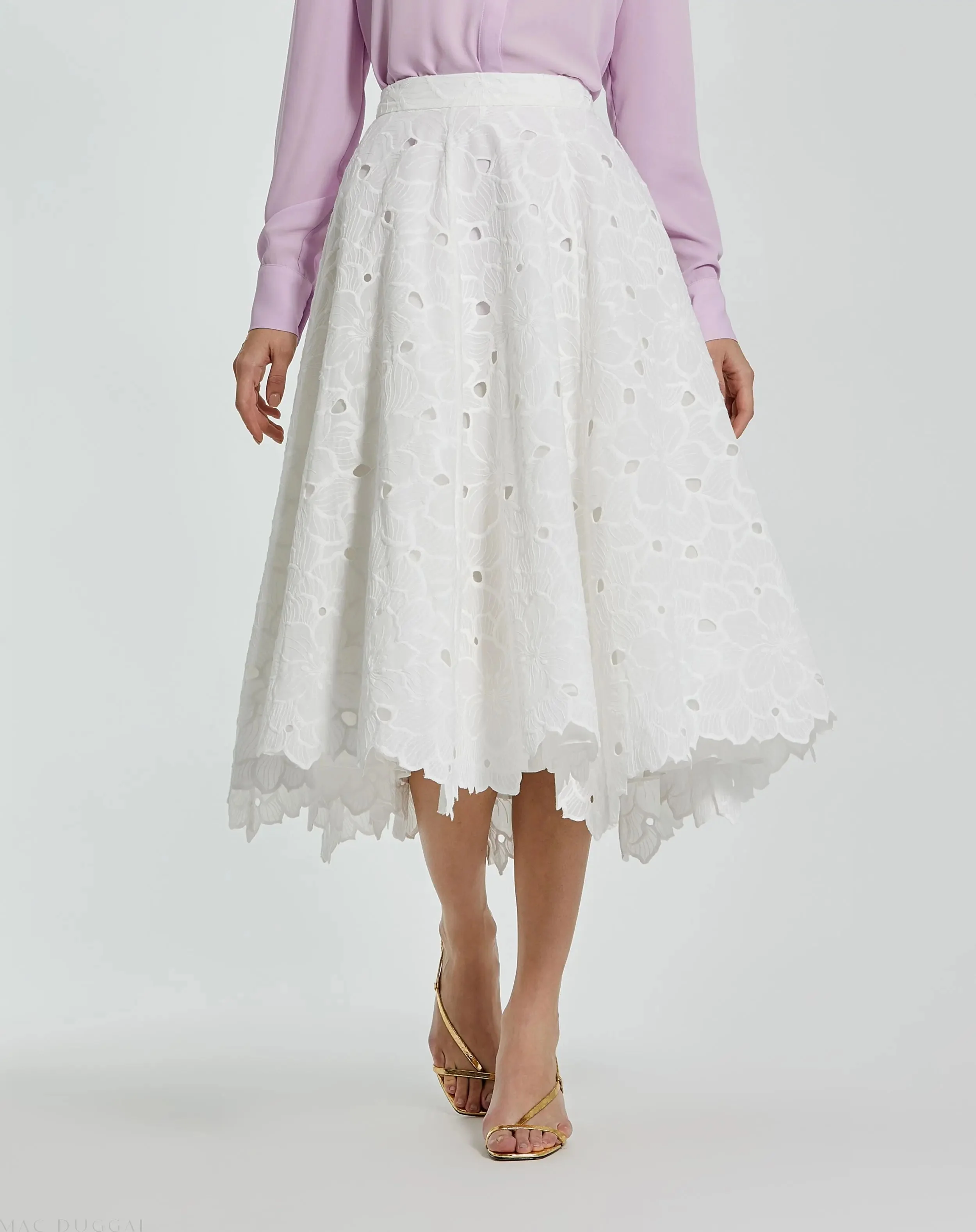 White Embroidered Floral A-line Midi Skirt - FINAL SALE
