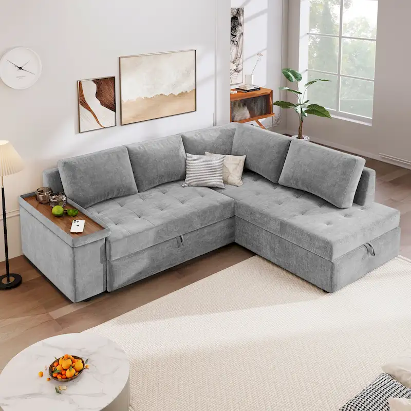 3-Seater Convertible Polyester Sofa Bed with Storage