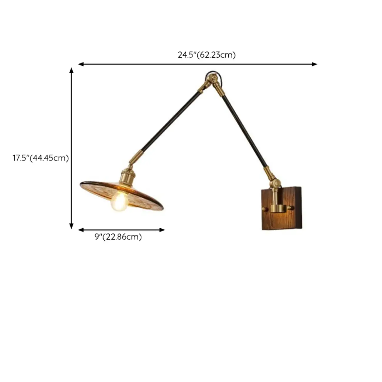 Industrial Amber Swing Arm LED Wall Sconce with Glass Shade