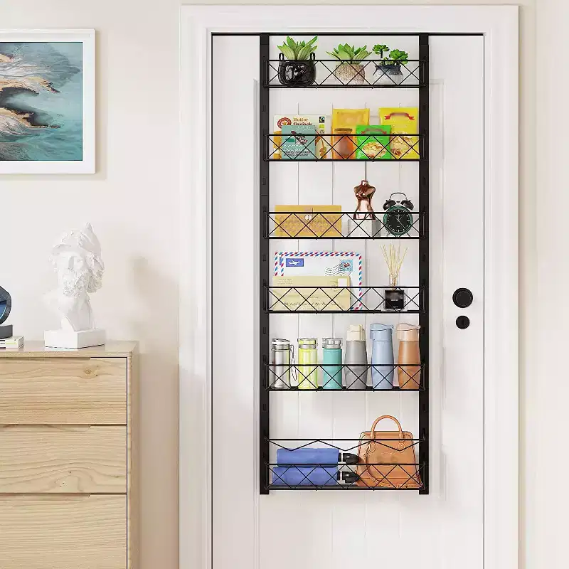 6-Tier Pantry Door Organizer, Over The Door Pantry Organizer Rack , Hanging Rack for Cabinet, Large Capacity Seasoning Organizer Shelves for Kitchen