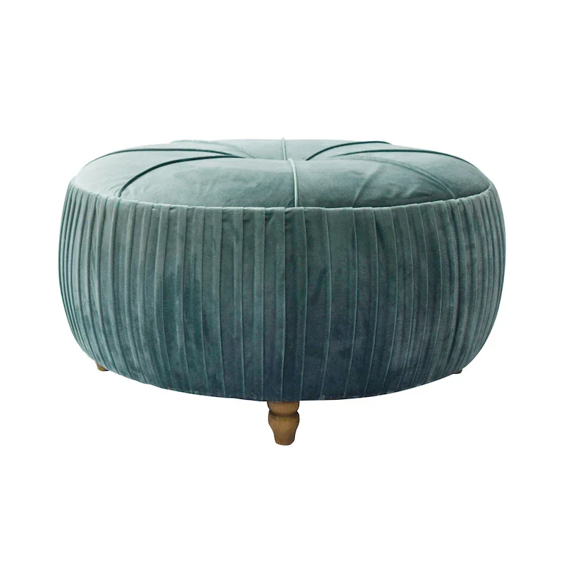 Velvet Round Ottoman with Pleated Design