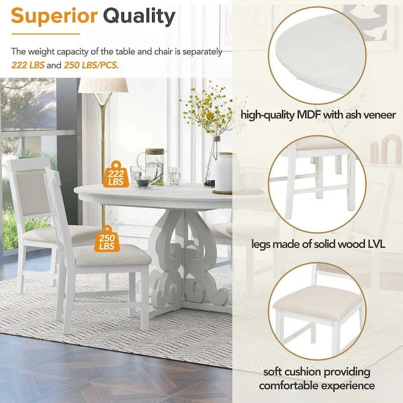 5-Piece Retro Functional Dining Set 1 Extendable Table